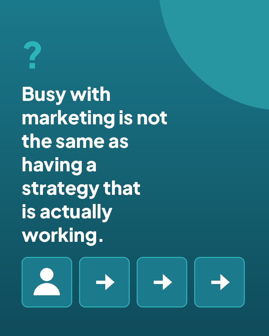 Busy marketing is not the same as a marketing strategy that works Teal graphic with the words being busy with marketing is not the same as having a strategy that is actually working